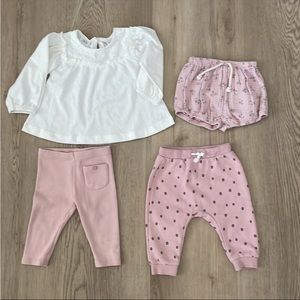 Pre Owned Set of Zara Girls Top Shorts and Pants Sz 6-9 Months